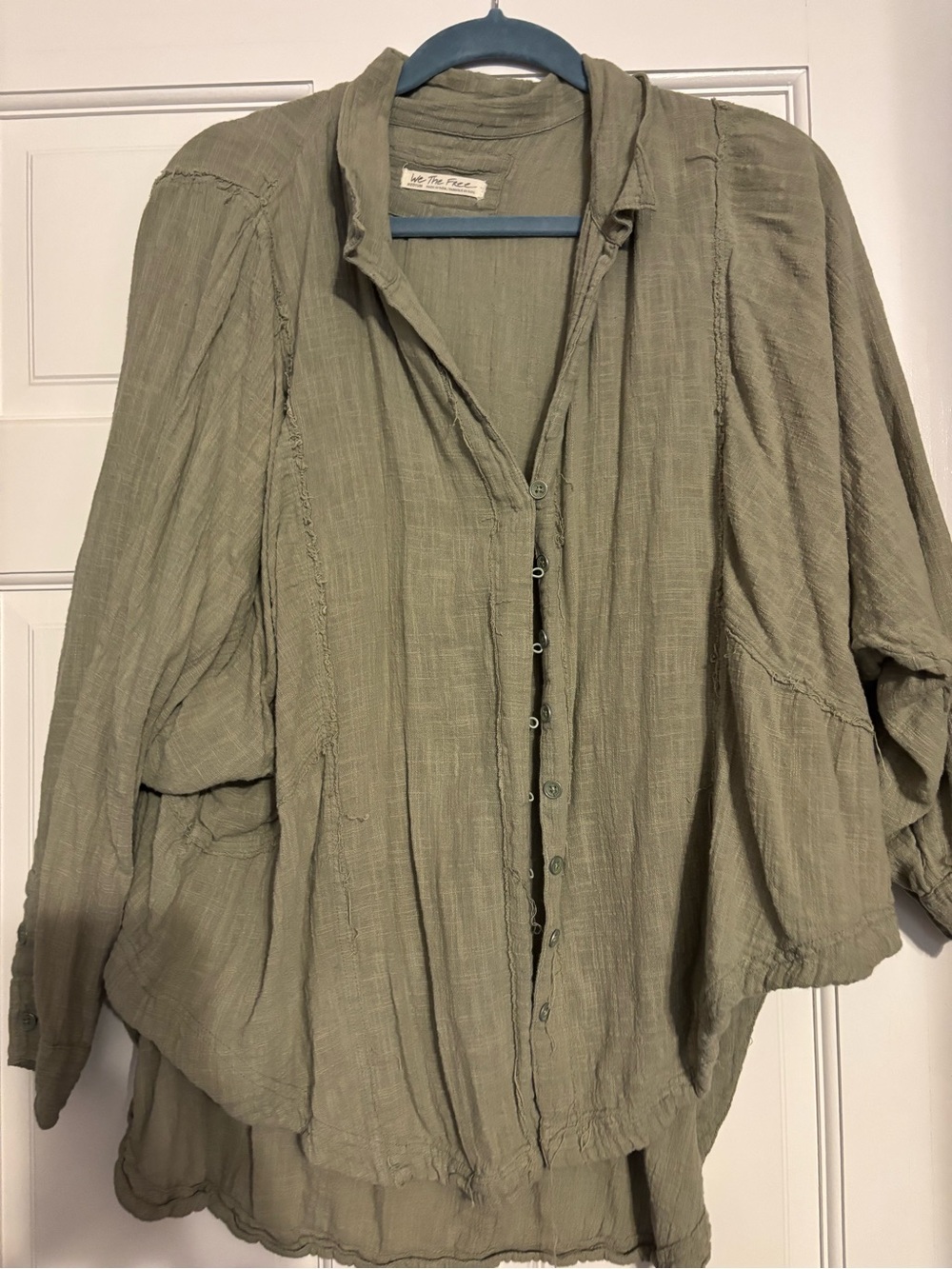 We The Free Olive Green Gauzy Button-Front Top